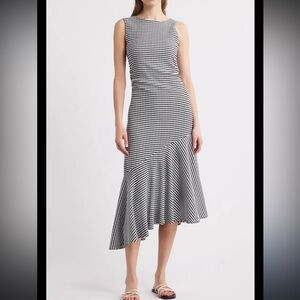 Daija Seersucker Sleeveless Gingham Asymmetrical Dress